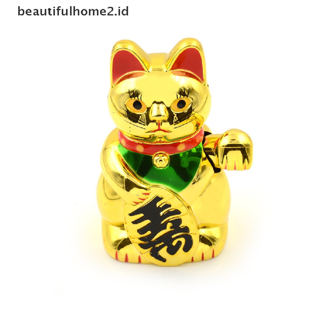 (Beautifulhome2) Buku Literatur Bahasa MandarinId Patung Kucing Keberuntungan Cina Feng Shui Lengan Bergerak Warna Emas