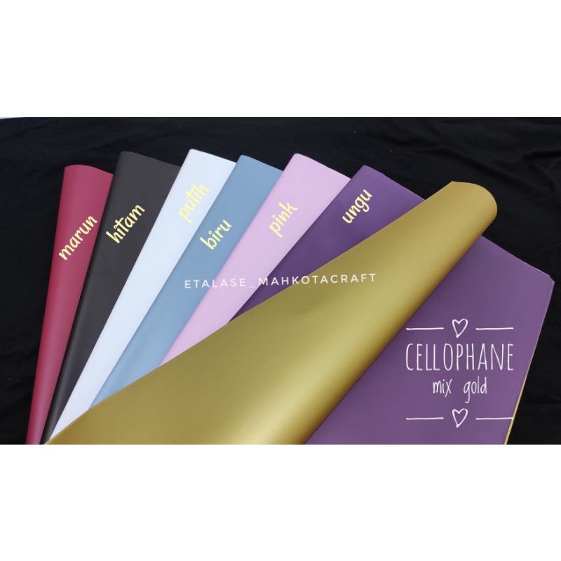 

kertas cellophane mix gold flower wrapping double colour