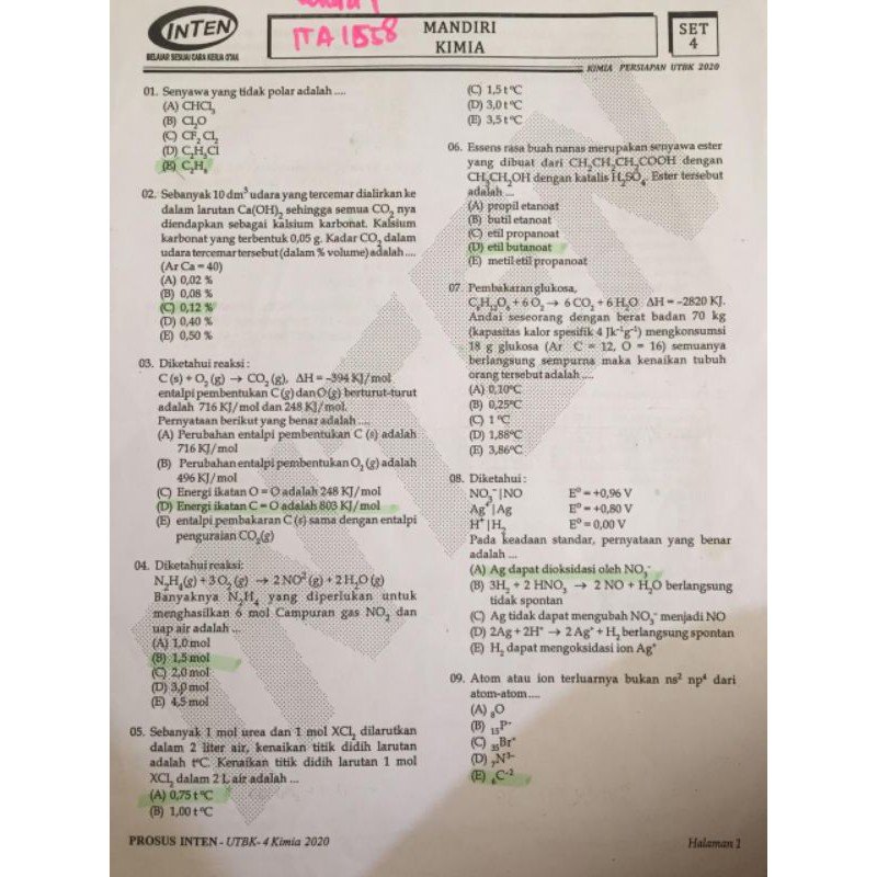 KUMPULAN SOAL INTEN KIMIA 2020