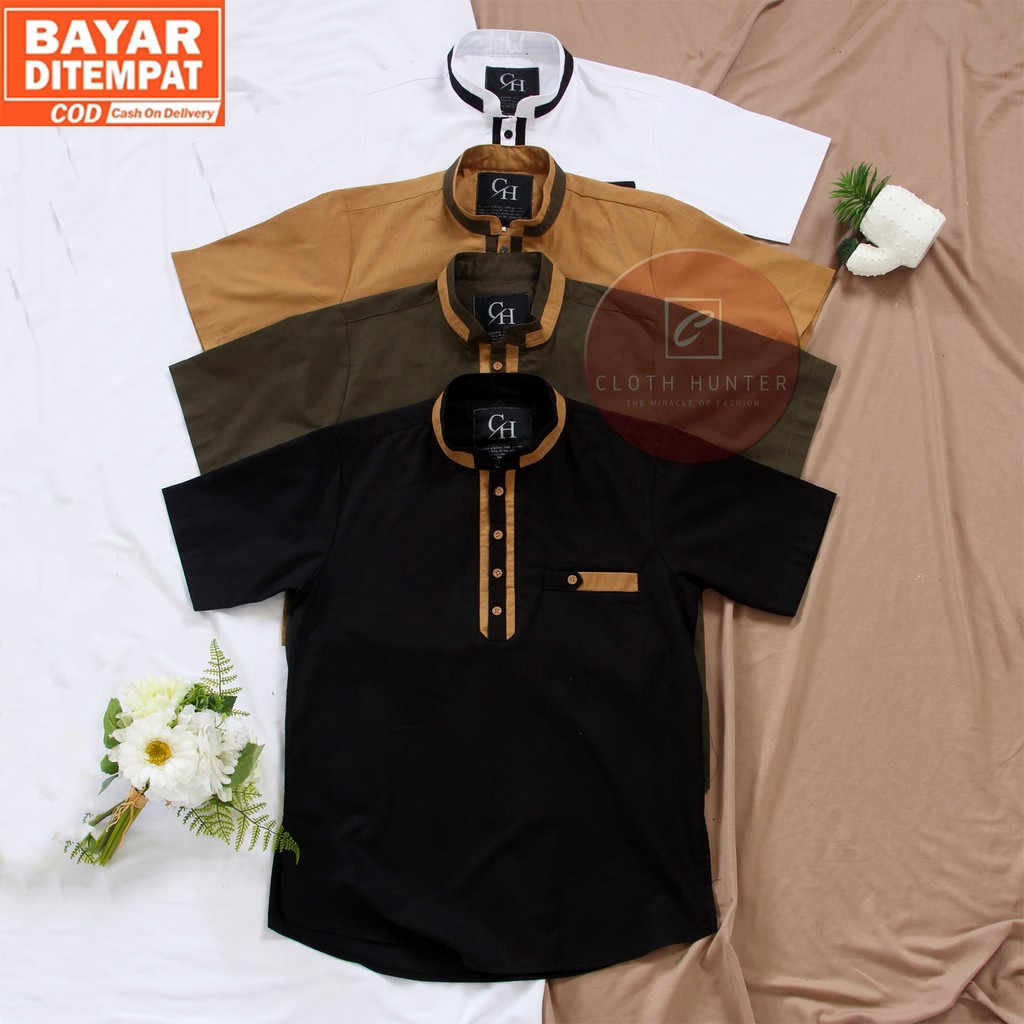 Bisa COD - Baju Koko Pria Lengan Pendek Ammar Kemeja Muslim Terbaru Tersedia 4 Warna Bahan Katun