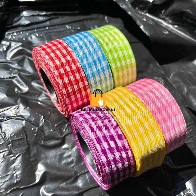 

Pita Kain Kotak 1 inch / 20 Yard / 2,5 cm WarnaWarni Colorful Ribbon Hiasan Packing Pesta Menjahit Hampers Belicumadisini