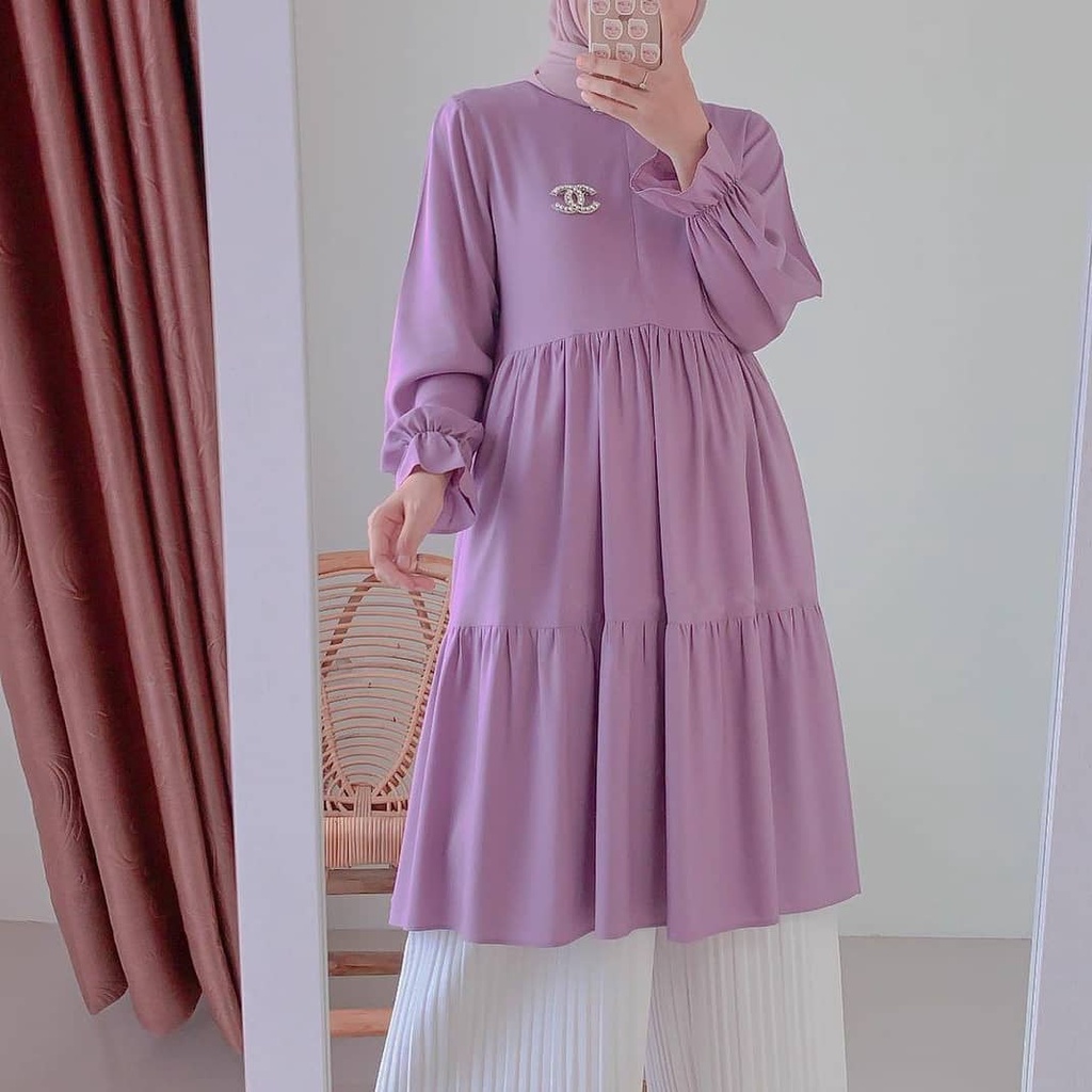 BEST SELLER - DENIS TUNIK - ATASAN TUNIK MUSLIM JUMBO LILAC - BAJU TUNIK ORIGINAL BY AMIRA STORE