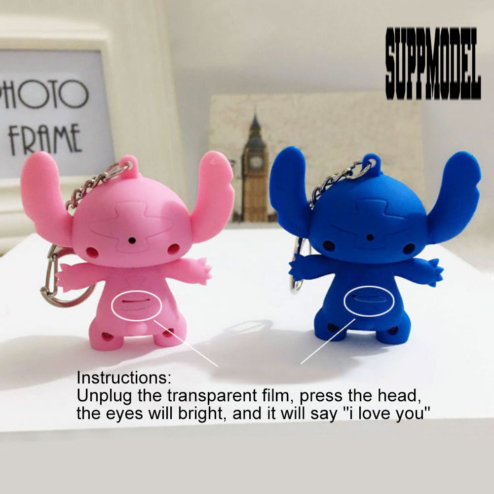 Suppmodel 1Pc Gantungan Kunci Desain Stitch Kartun Lucu Dengan Lampu LED + Suara