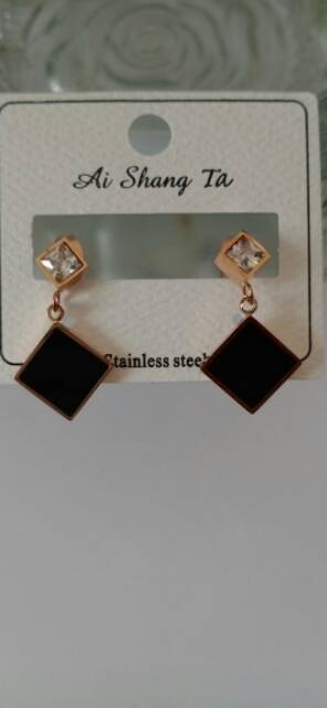 GG Anting Tusuk Kubik Berlian Titanium Premium Lapis Emas 18k# AT-160