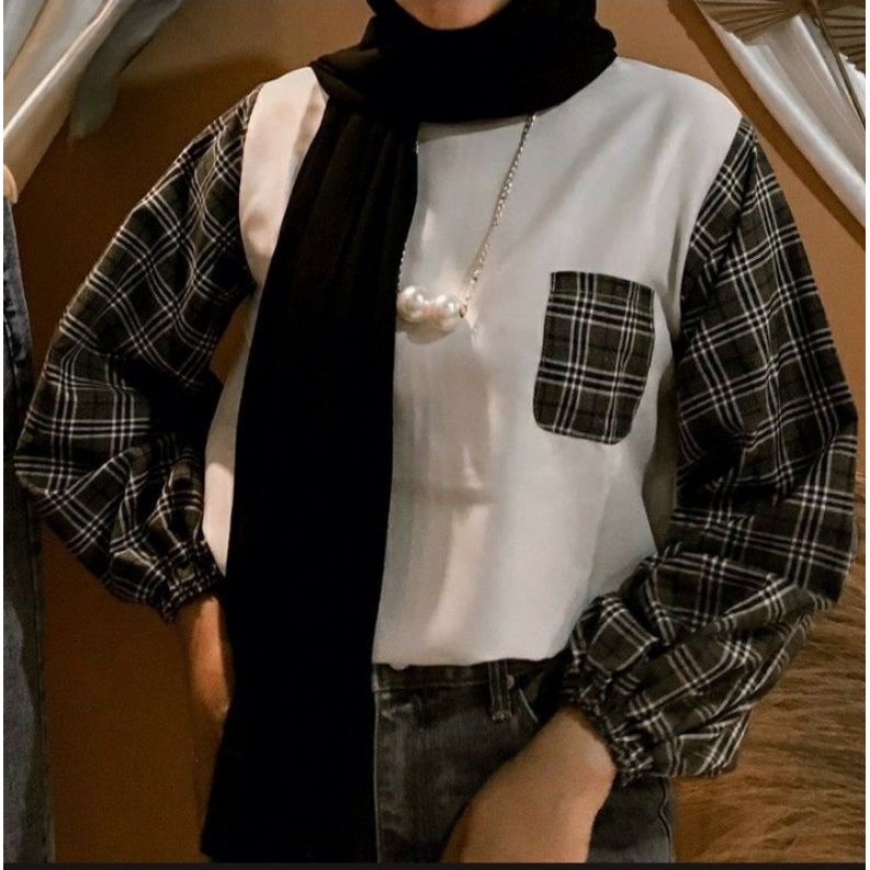Nara blouse tangan kotak/atasan wanita termurah/baju wanita tangan balon /promo cod termurah