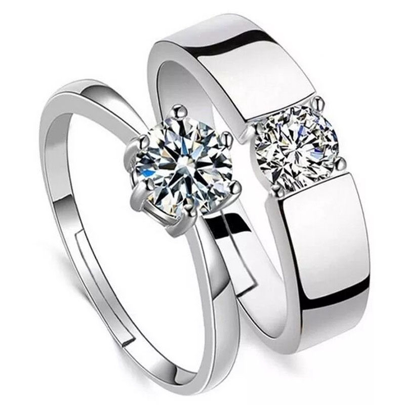 2 Pcs 925 Silver Cincin Tunangan/nikah/kawin Berlian Mode Wanita Cincin Pasangan Couple Rings-8