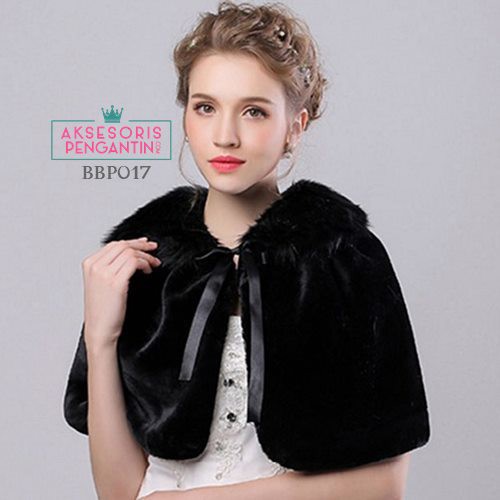 [PRODUK TERLARIS] AKSESORIS WEDDING BOLERO KARDIGAN BULU BLUDRU HITAM BBP017