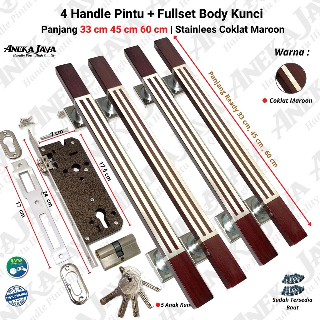 handle pintu rumah 1 set kunci panjang 33 cm 45 cm 60 cm / Gagang pintu rumah / Tarikan pintu rumah / Pegangan pintu rumah stainlees terbaru murah