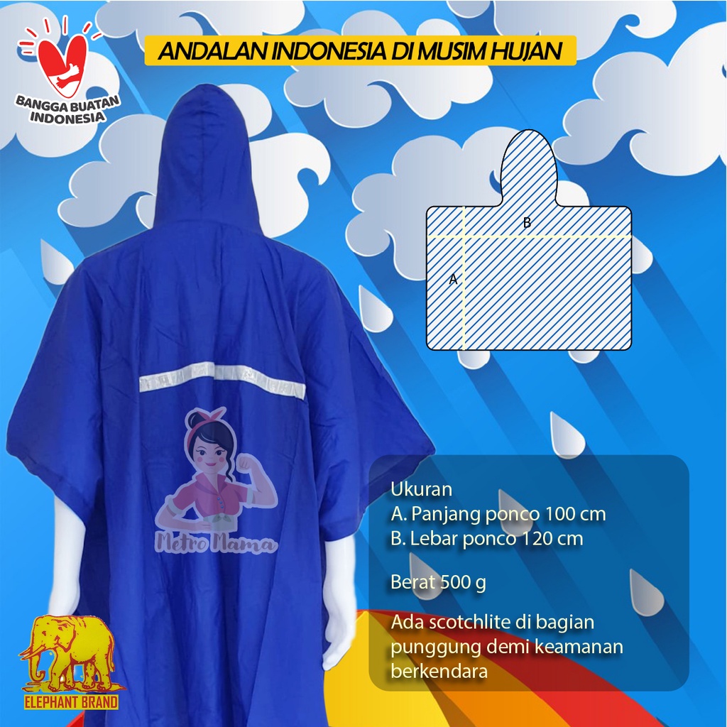 Jas Hujan Gajah Ponco Medium Lengan R dan Modern ELEPHANT BRAND Raincoat Mantel ORIGINAL