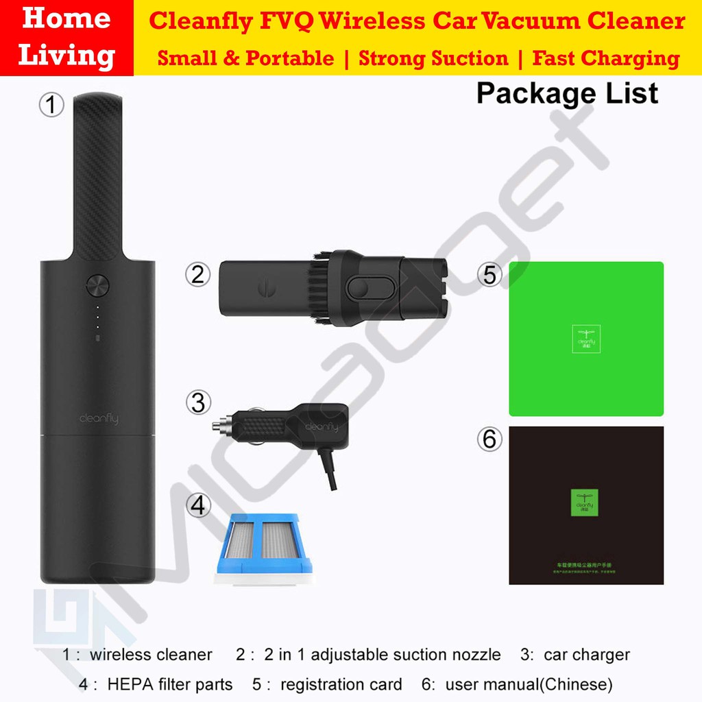 Cleanfly FVQ Portable Wireless Handheld Vacuum Car Cleaner