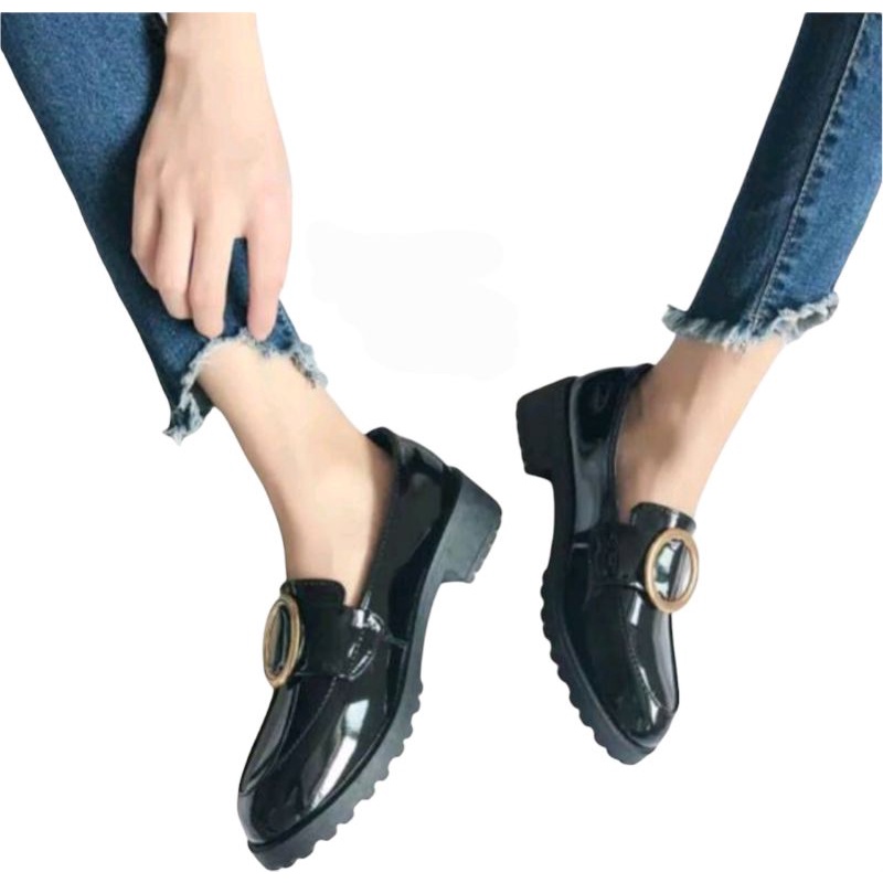 2.2 Sale Sepatu Docmart Wanita Loafers Kulit Hitam Terbaru Import Premium Quality Black Glosy Best Seller 896 Bisa COD