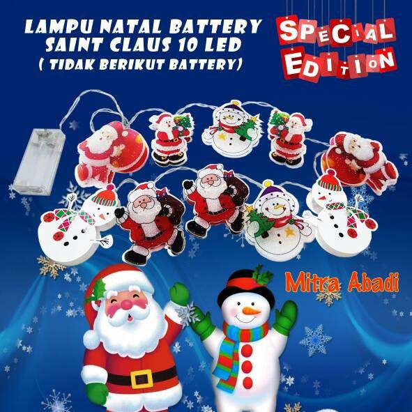 Lampu Natal Santa Claus Warm White 10 LED Batre A2 Panjang 1,2 Meter