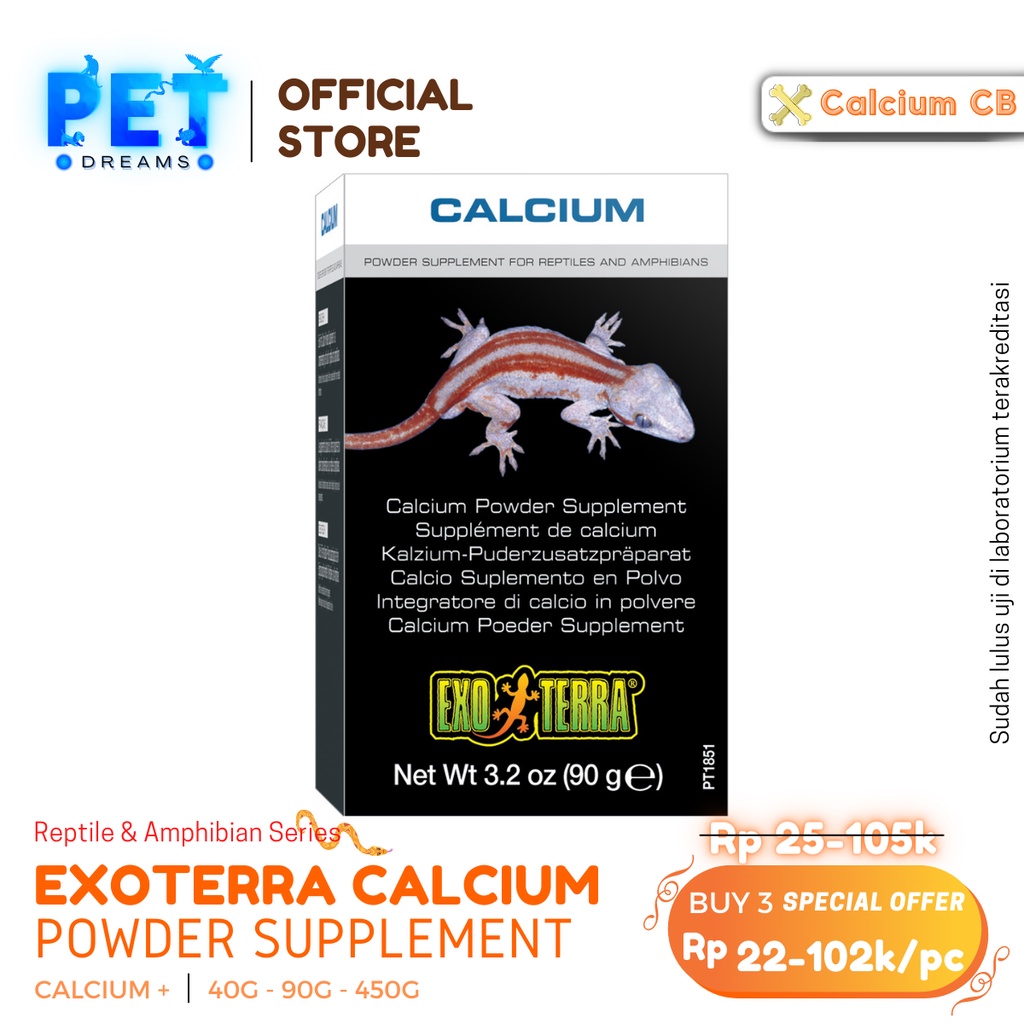 PROMO EXOTERRA CALCIUM NON D3 KALSIUM BUBUK POWDER SUPPLEMENT 40GR 90GR 450GR REPTIL AMFIBI