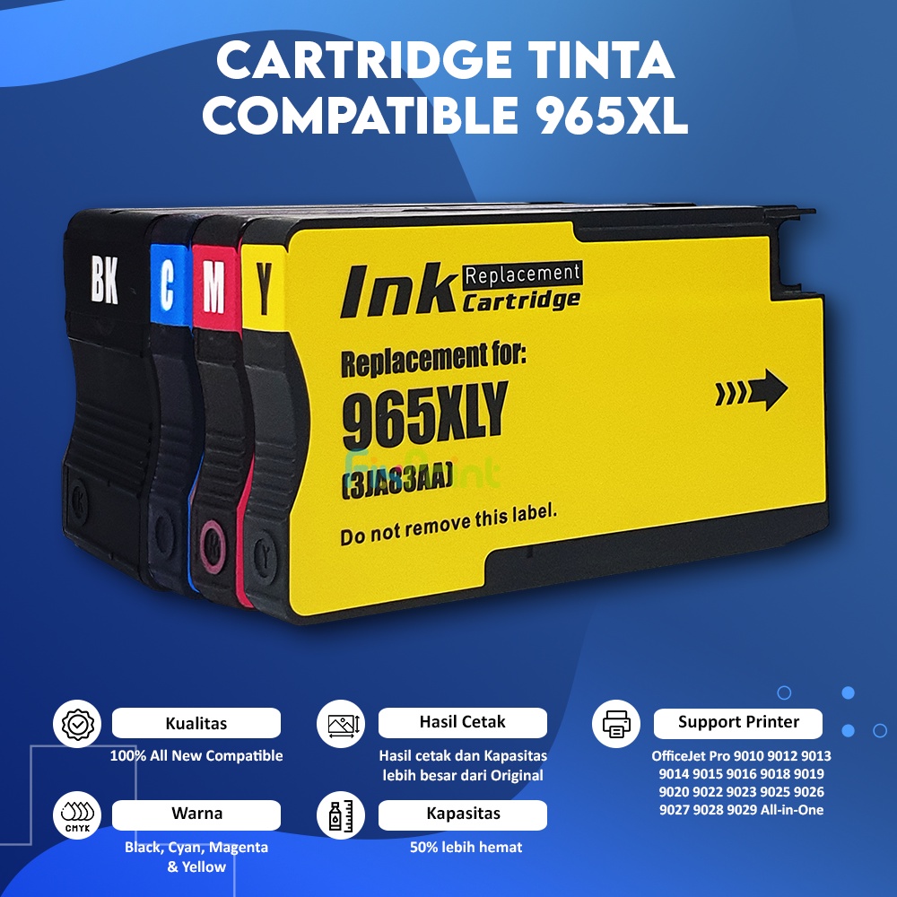 Cartridge Tinta Compatible 965XL 965 XL Black Cyan Magenta Yellow High Yield