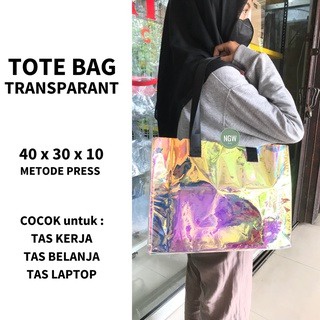 Tas totebag PVC transparant kerja kuliah 40x10x30 aneka warna hologram