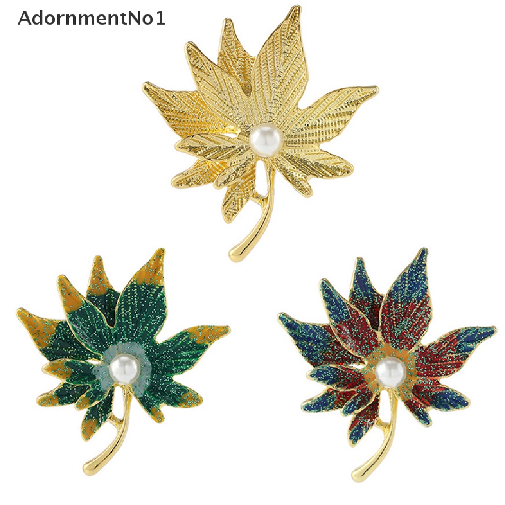 (AdornmentNo1) Bros Pin Bentuk Daun Maple Aksen Kristal + Mutiara Imitasi Untuk Aksesoris Wanita