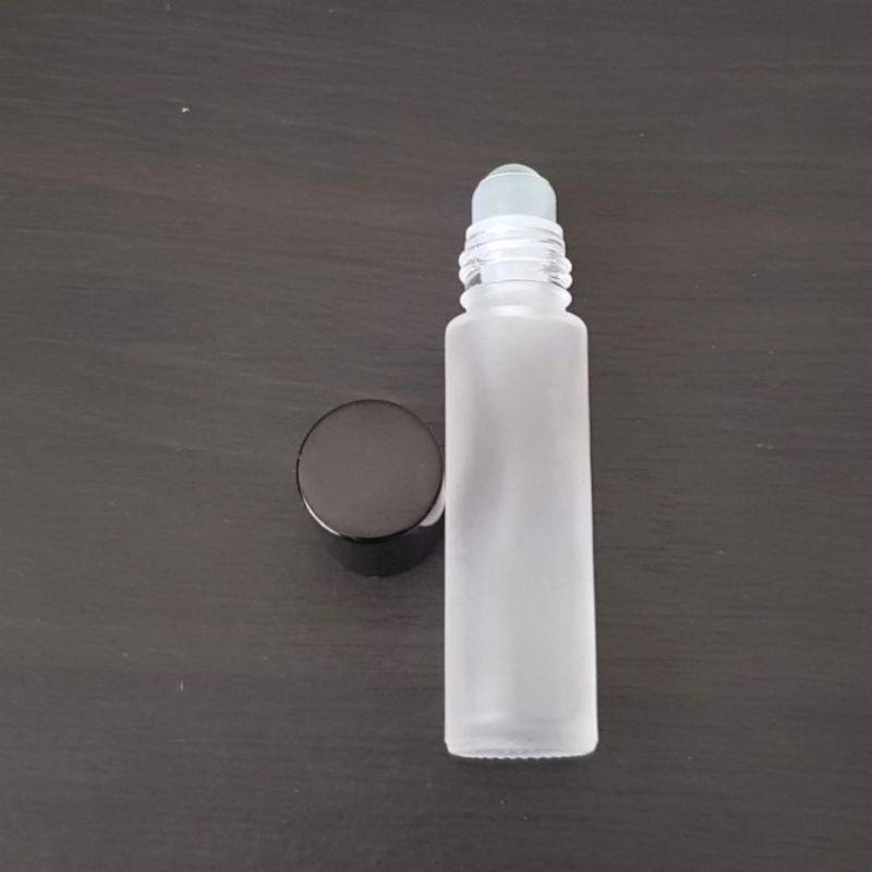 botol roll on 10ml kaca bening frosted doff tutup hitam