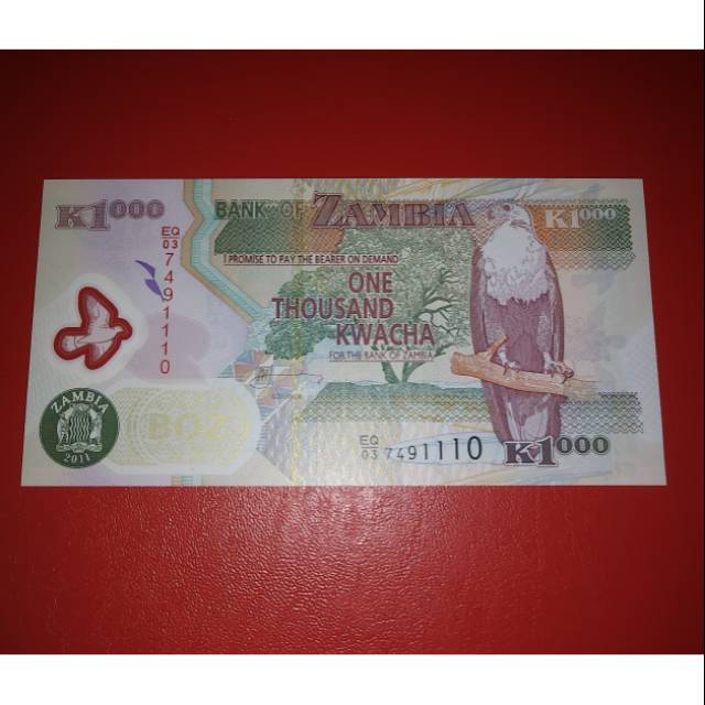 Uang Asing Polymer Zambia 1000 Kwacha
