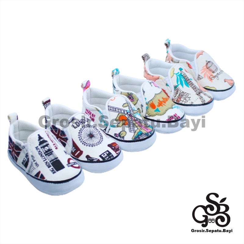 sepatu bayi laki laki perempuan umur 2-14 bulan model Kanvas City London