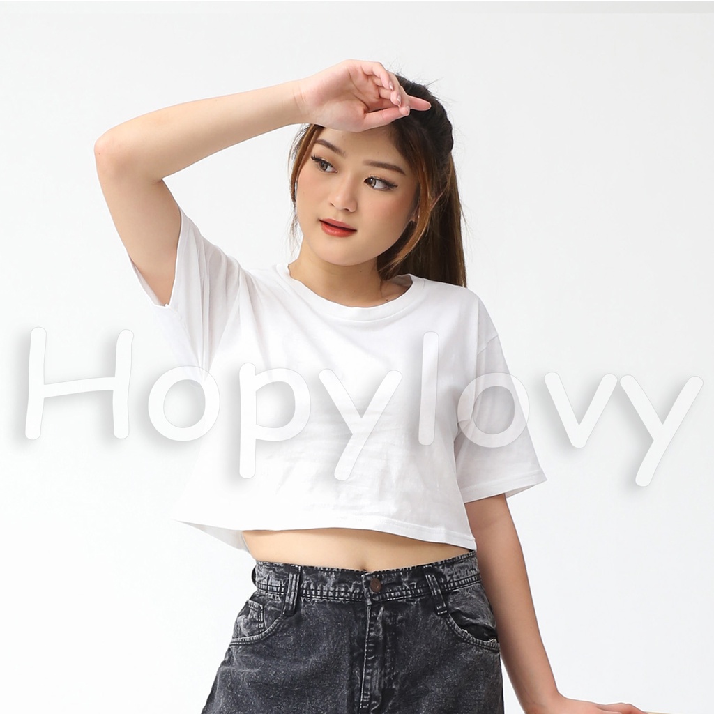 HOPYLOVY - Kaos Crop Wanita Polos bahan Katun super Comfy Starla