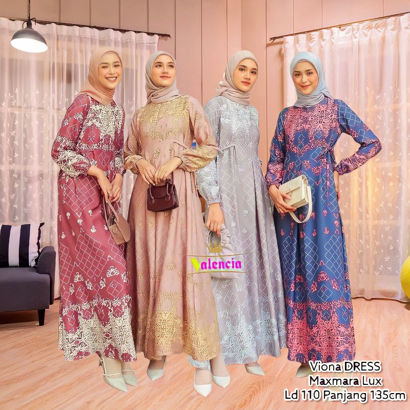 Viona Dress - Gamis Terbaru Maxmara Lux  Premium Dress Wanita Lengan Panjang Maxi Dress Kekinian LD 110 cm