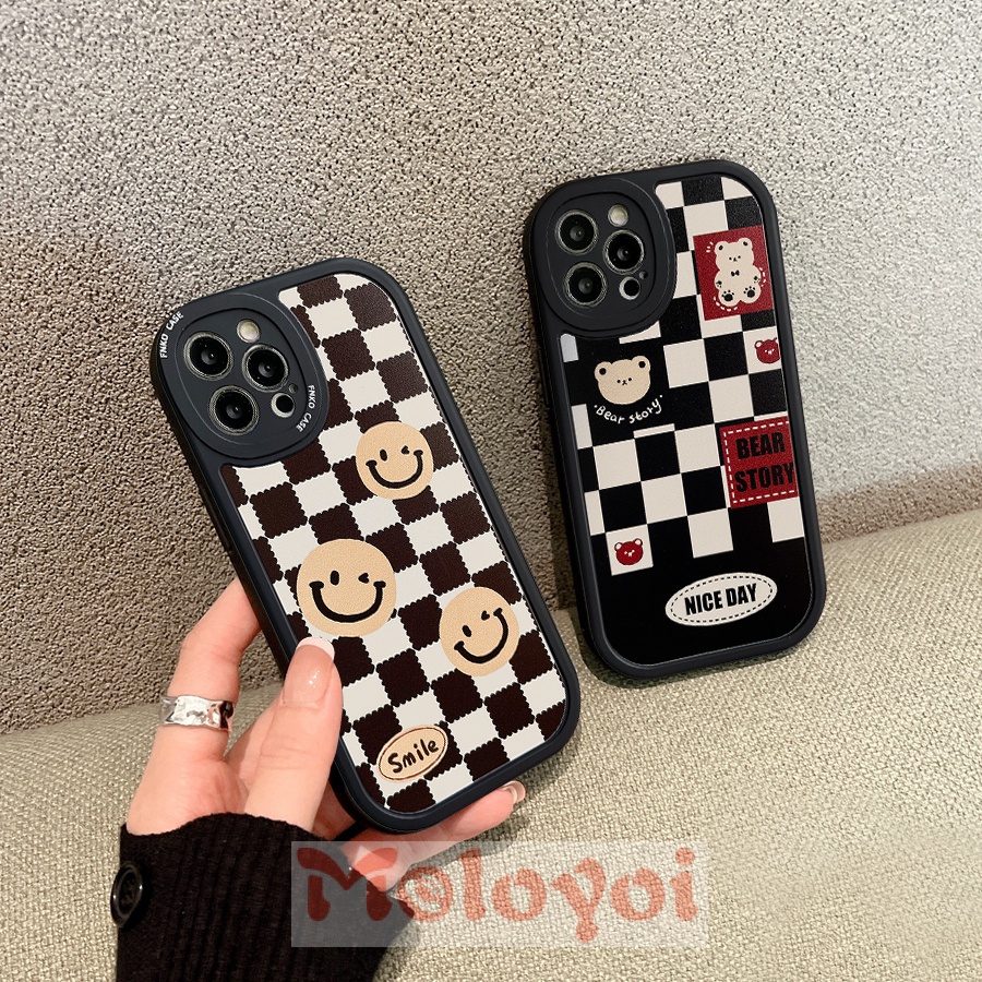 Soft Case TPU Motif Papan Catur Beruang Untuk IPhone 11 7 8 Plus XR 12 11 13 Pro MAX X 6 6s 7 8 Plus XS MAX SE 2020