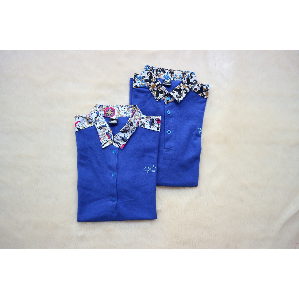 yal Couple Kaos Polo Batik Biru Modern Pria Dan Wanita M L XL XXL