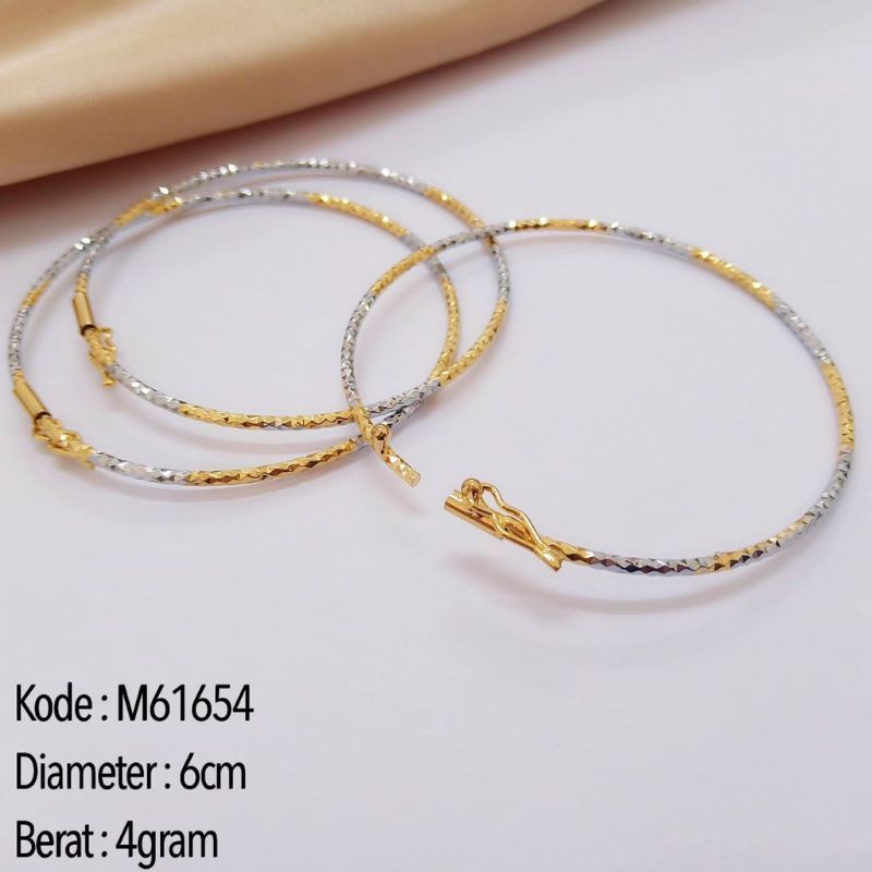 Gelang Keroncong Titanium model Tipis Bukaan Samping Lapis Emas 24karat