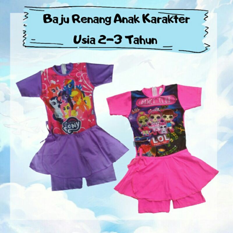 Baju Renang Anak Karakter Littlepony dan LOL Usia 2-3 Tahun