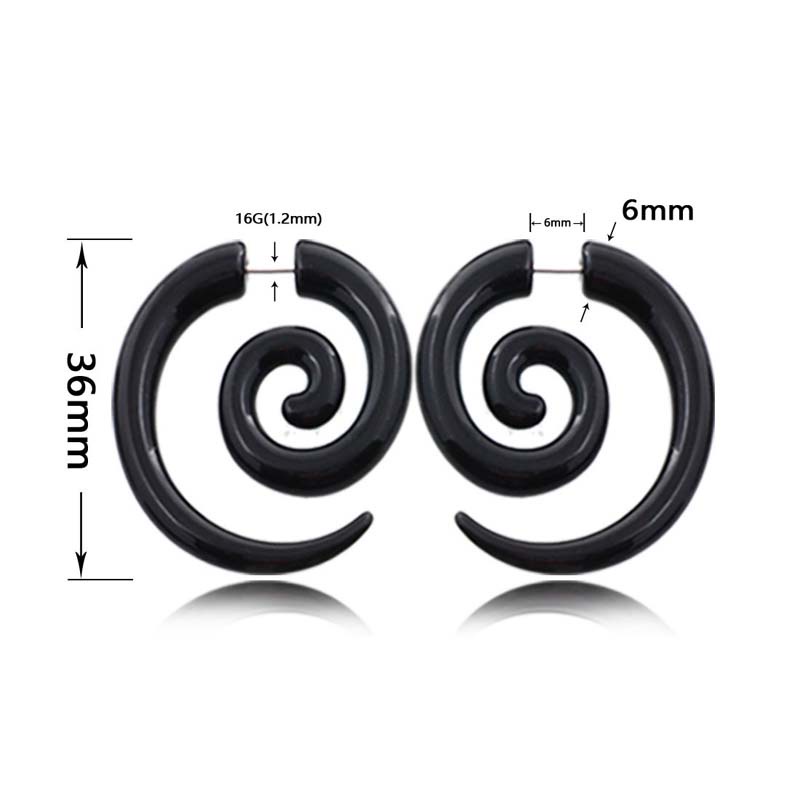 2pcs Anting Tindik Palsu Bahan Akrilik Bentuk Siput Warna Hitam Putih Gaya Hip Hop Untuk Unisex