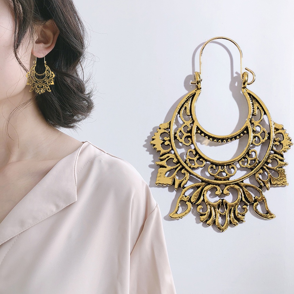 Hu Hu Hu Hu Hu Alat Bantu Pasang Kacamata♡ Anting Tusuk Gantung Wanita Desain Setengah Lingkaranukiran Hollow Gaya Vintage Untuk Hadiah