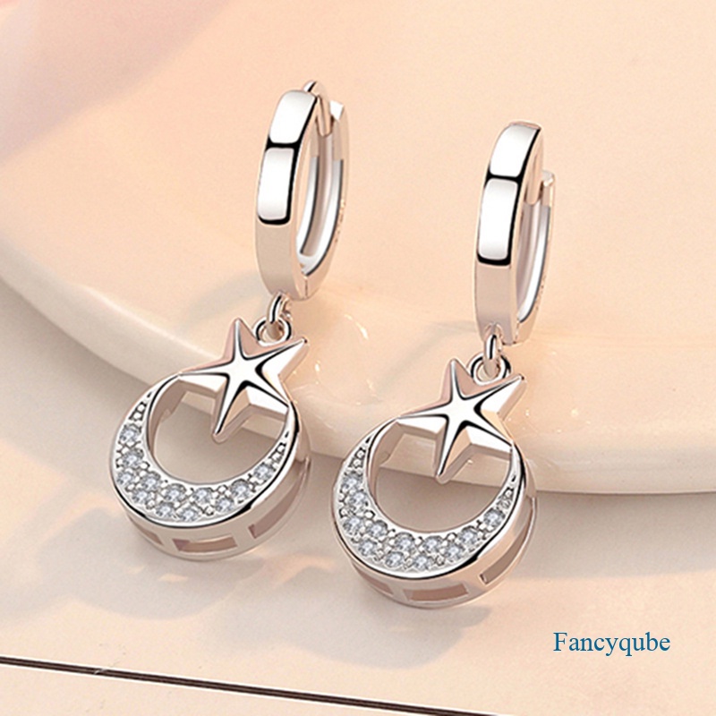 Anting Juntai Bentuk Bulan Bintang Bahan 925 Sterling Silver Untuk Wanita