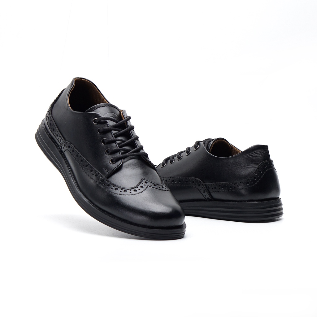 HALSTEN BLACK ORIGINAL x GREATA Sepatu Kulit Sapi Asli Hitam Pria Formal Pantofel Tali Kerja Kantor Dinas Resmi Guru Kantoran Pesta Undangan Kondangan Wedding Wisuda Kuliah Semi Casual Brogue Wingtip Derby Oxford Genuine Leather Men Footwear Keren Terbaru