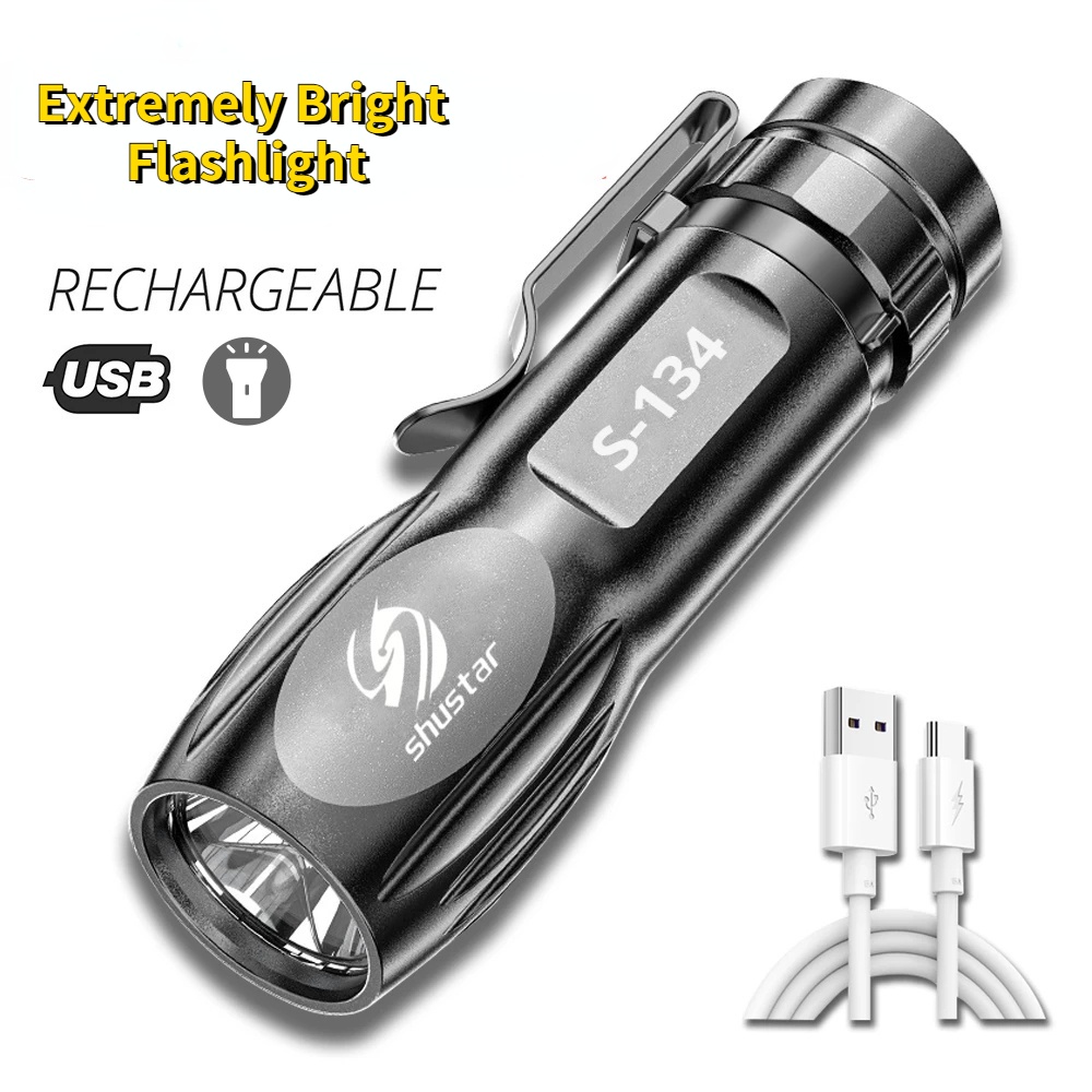 Lampu Senter LED Mini USB Rechargeable Tahan Air Untuk Hiking / Camping / Darurat