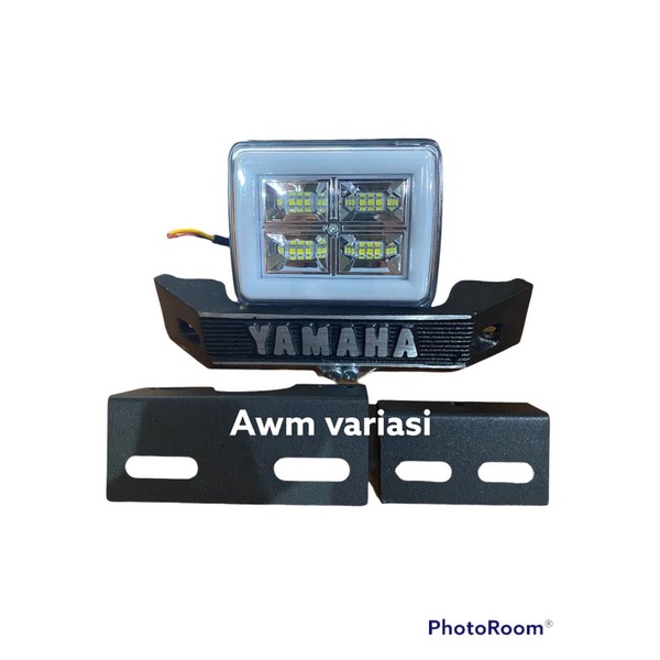 PAKET LAMPU TEMBAK LED CWL 8 MATA 4D LENSA SET KUMIS YAMAHA PLUS PLAT NOMOR ATAS