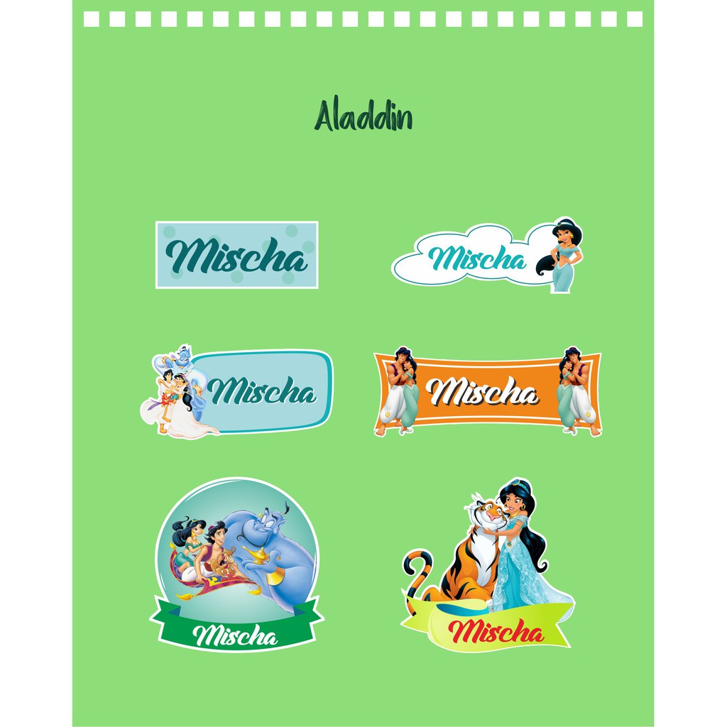 

192pcs Stiker Label Nama Lucu Kekinian Tahan Air & Anti Luntur untuk Anak Perempuan Tema Aladdin