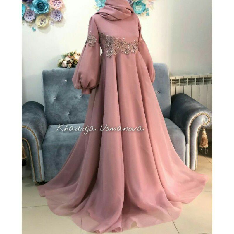 SET GAMIS GAUN PENGANTIN DAN HIJAB / DRESS MUSLIMAH ORGANZA / BISA REQUEST WARNA