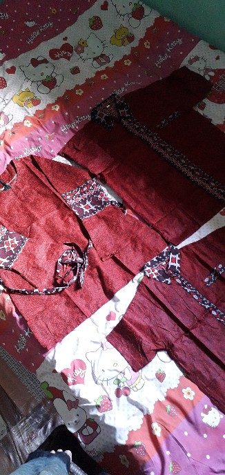 Batik Couple Keluarga Sania Ruffle Ori Ndoro Jowi Dnt Mega Mendung Merah