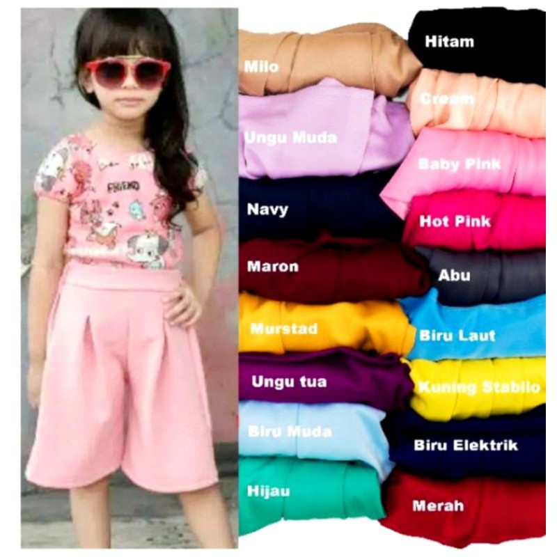 Celana Kulot Anak 3/4 Scuba Premium Usia 2-9 Tahun Bisa Pilih Warna