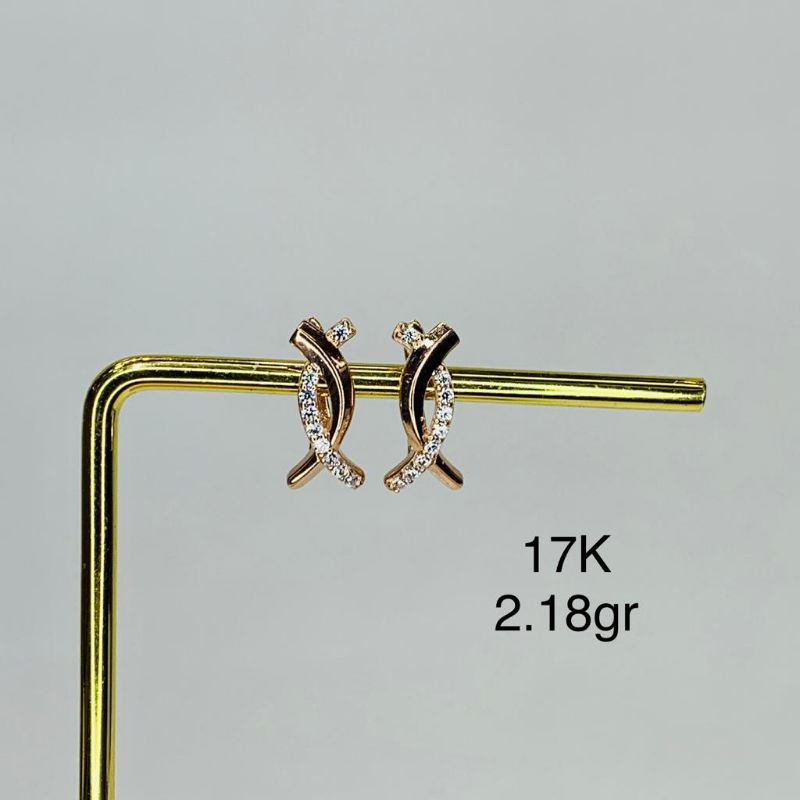 Anting Giwang Jepit Model Bulat Sabit Emas Asli Kadar 750 17K Rose Gold