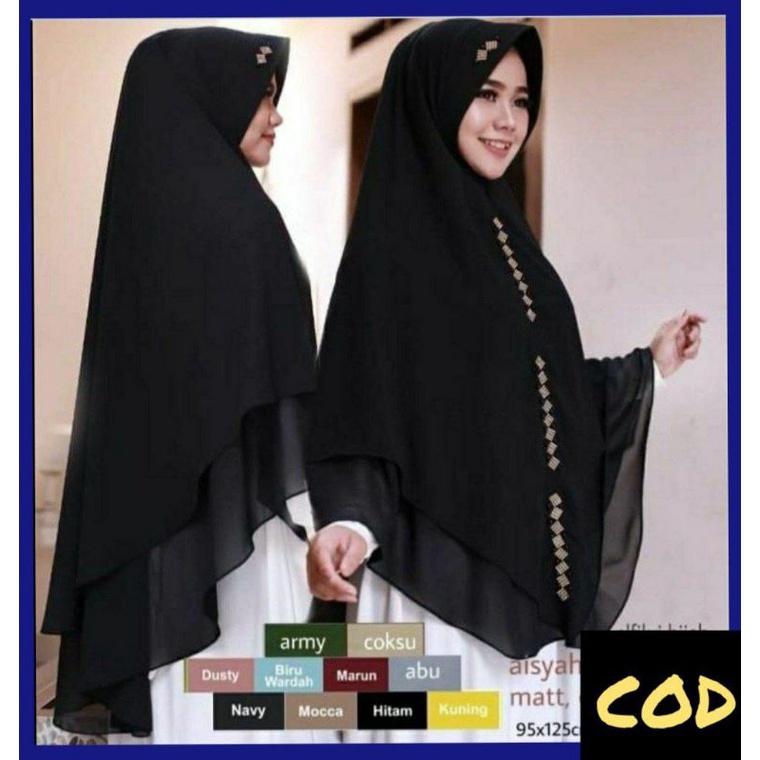 (Terlaris) KHIMAR 2 LAYER ASYAIBANA SWAROVSKI CERRUTY Hijab Payet LV Khimar Warna Hitam Terbaru Mura