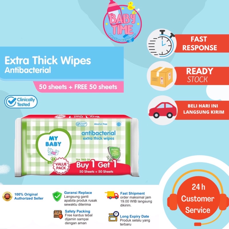 My Baby Extra Care Tissue Basah ANTIBACTERIAL [50 Sheets + 50 Sheets]