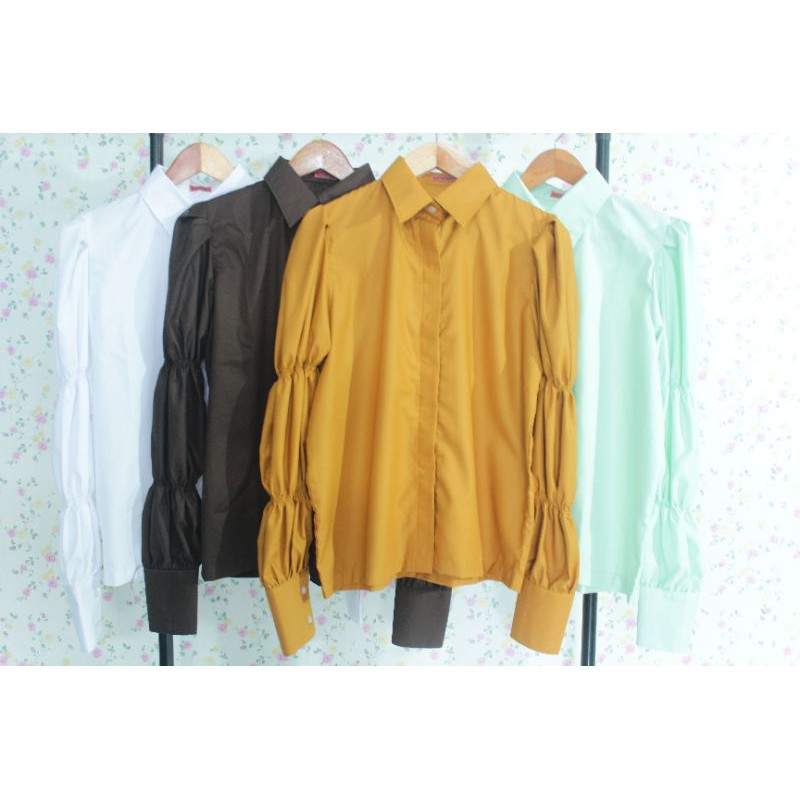 Adilla Blouse / Lengan Balon / Baju wanita / Blouse Wanita / Mustard / Hijau Mint / Putih / Coklat