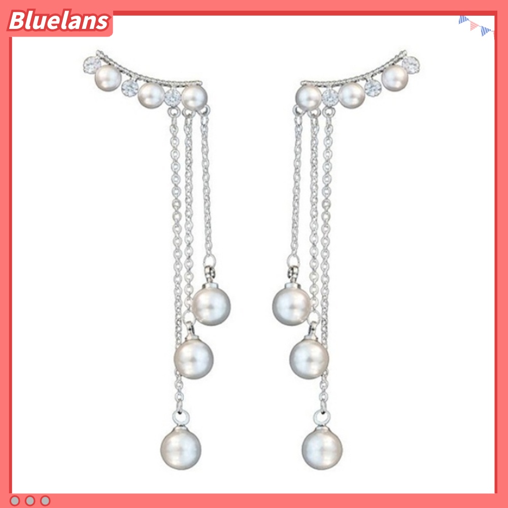 Bluelans Anting Tusuk Gantung Wanita Desain Rumbai Rantai Hias Mutiara Imitasi Untuk Hadiah