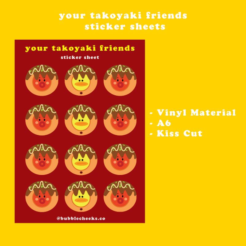 

BUBBLECHEEKS.CO your takoyaki friends sticker sheets