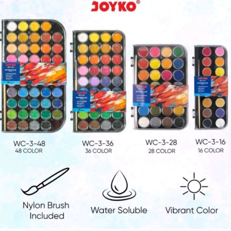 

Joyko watercolor set isi 16 - 48 warna / Joyko Cat Air isi 16 - 48 warna