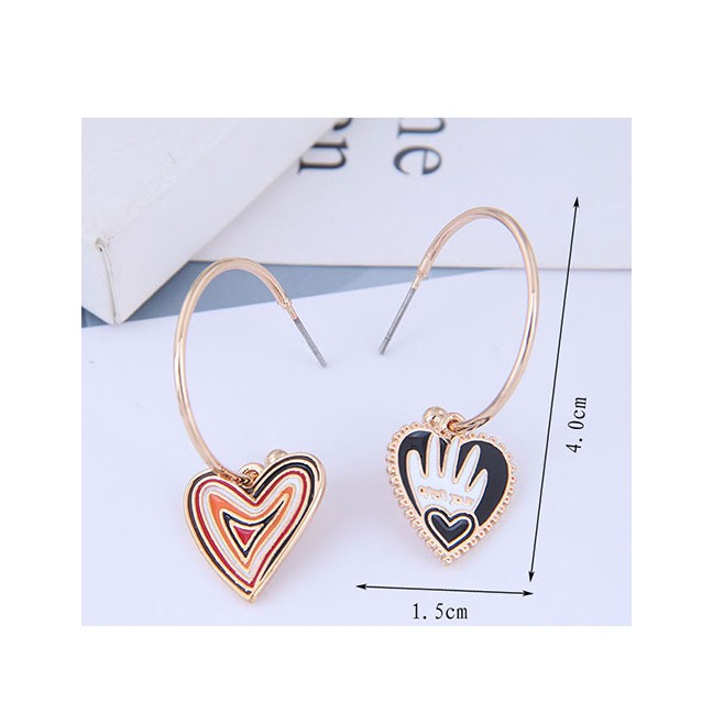 LRC Anting Tusuk Fashion Color Love Asymmetrical Stud Earrings A60198