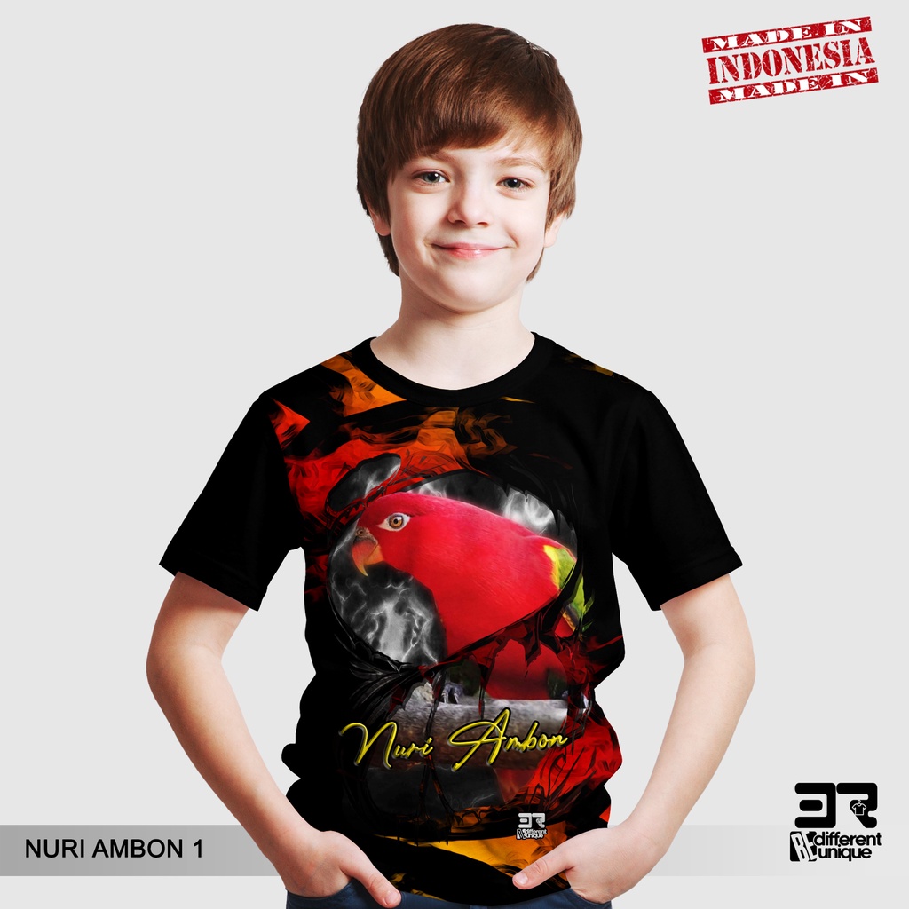 [ COD / BAYAR DI TEMPAT ] KAOS DISTRO PRINTING ANAK ANAK GAMBAR HEWAN BURUNG NURI AMBON 1