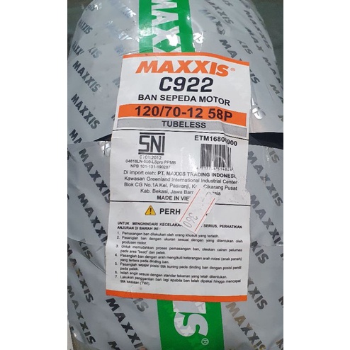 ban MAXXIS C922 120/70 - 12 . Ban Vespa Sprint Primavera Kawasaki KSR . All New Scoopy. Yamaha Freeg