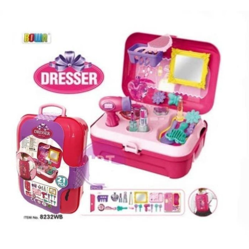 Mainan Anak perempuan set makeup dresser backpacker koper ransel make up